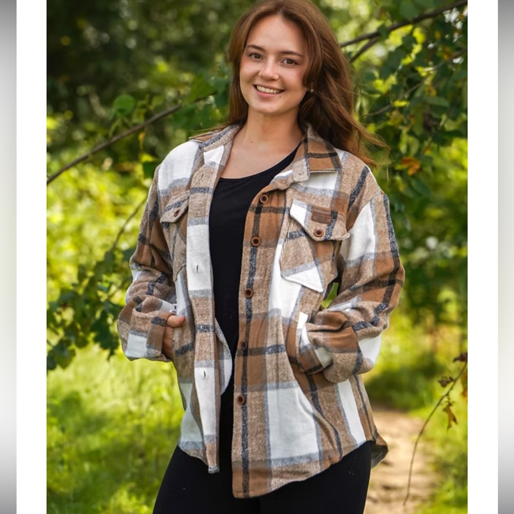 Brown and White Plaid Shacket